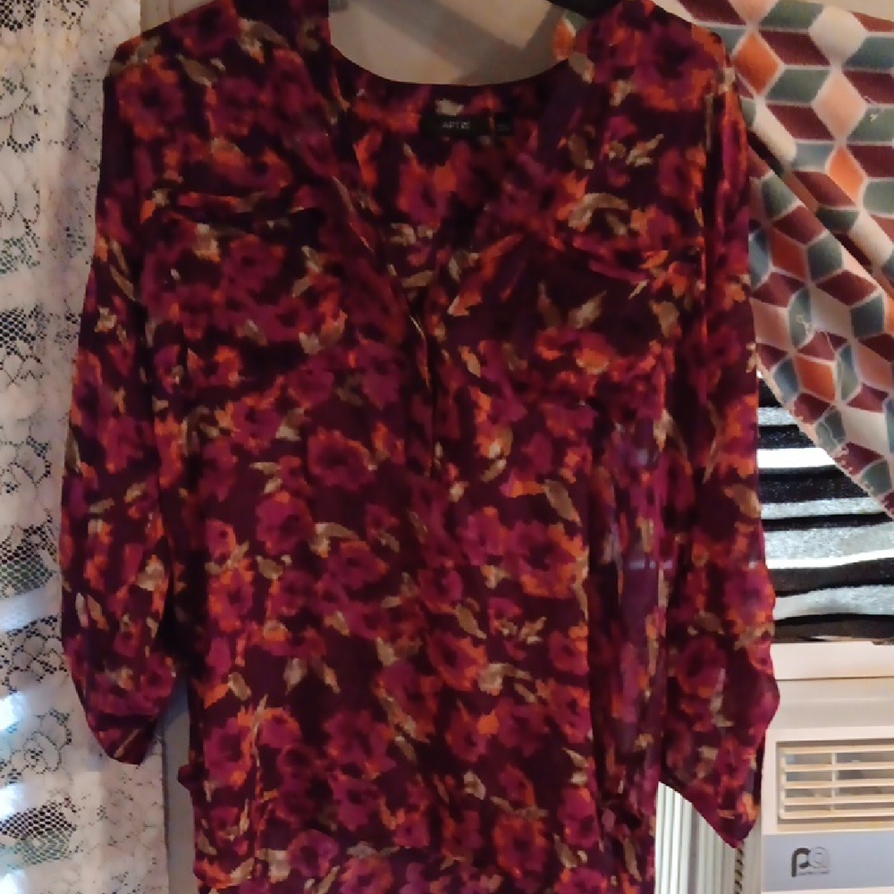 Apt9 Loft Floral Blouse - Pink and Red